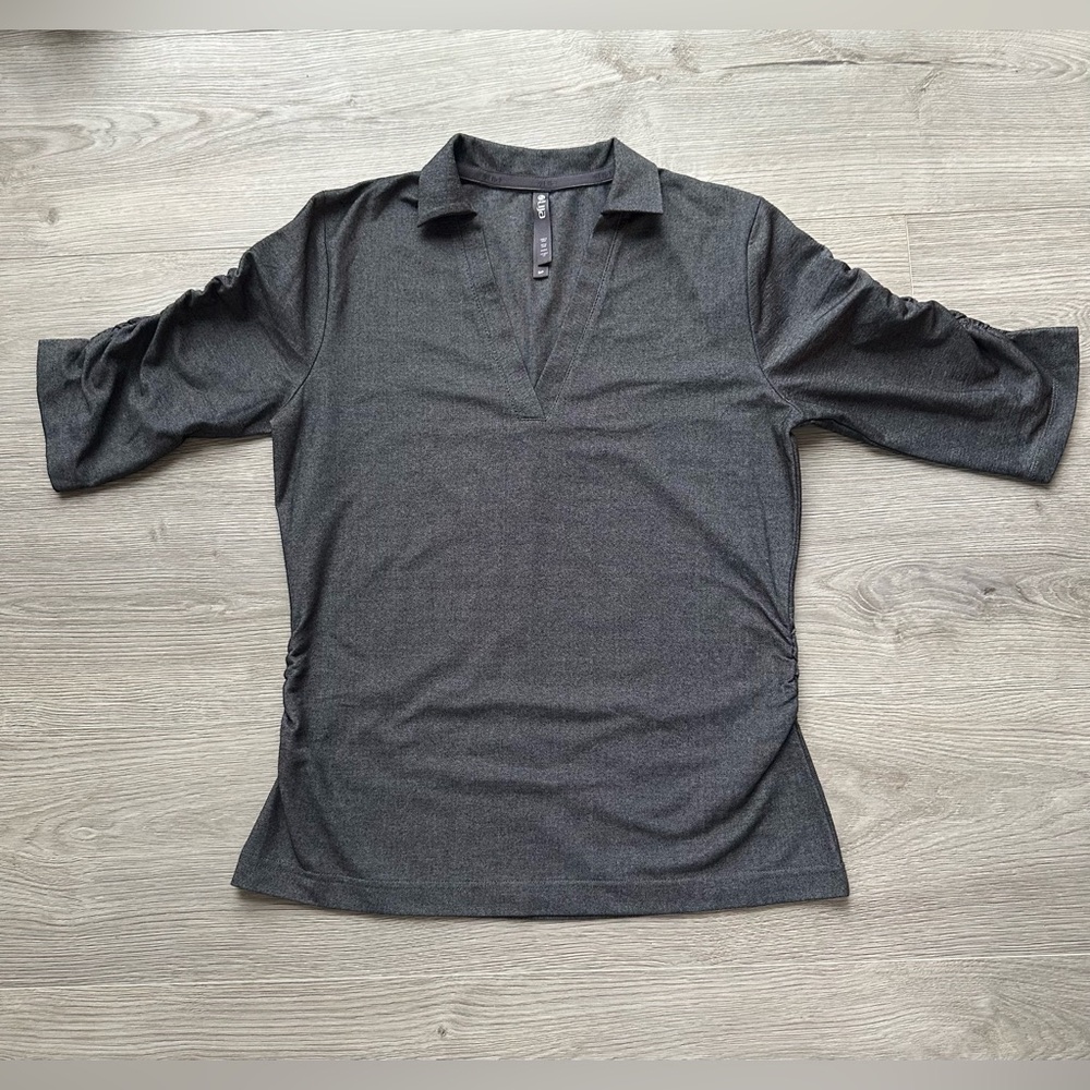 Lija Dark Grey Collared V-Neck Athletic Tee | Size S | Golf Tennis Pickleball